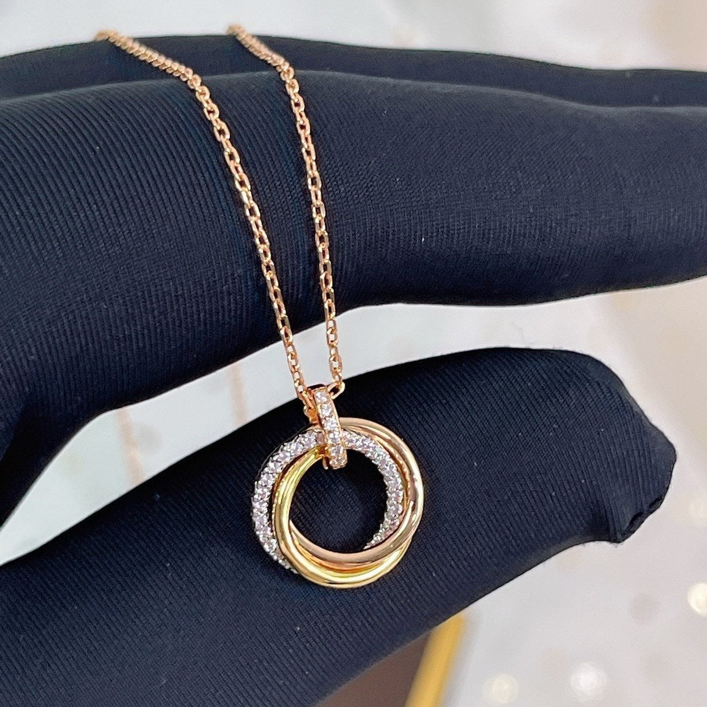 [AuraEcho]TRINITY NECKLACE SILVER GOLD PINK GOLD DIAMONDS