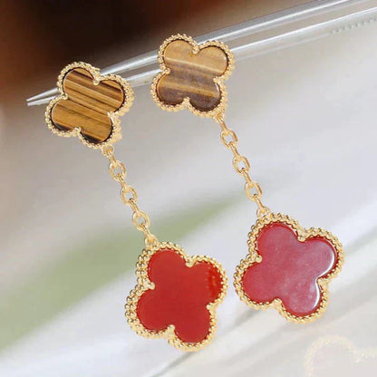 [AuraEcho]CLOVER  2 MOTIF  TIGER EYE CARNELIAN EARRINGS