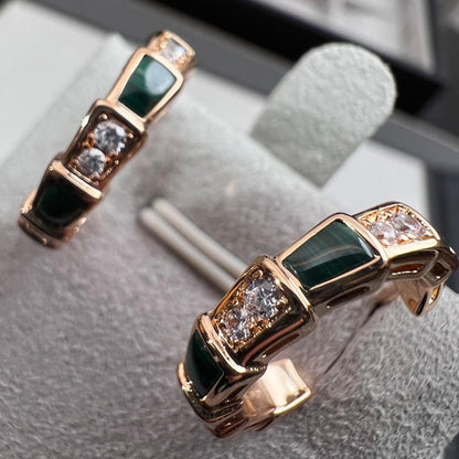 [AuraEcho]SERPENTI MALACHITE PINK GOLD EARRINGS
