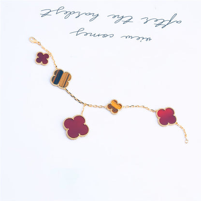 [AuraEcho]CLOVER BRACELET 5 MOTIFS CARNELIAN TIGER EYE