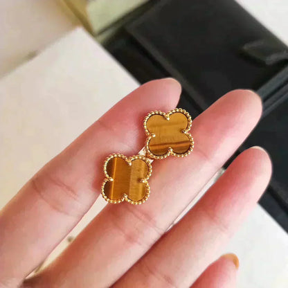 [AuraEcho]CLOVER MEDIUM 1 MOTIFS TIGER EYE EARRINGS