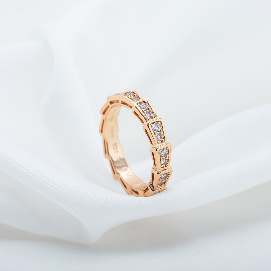 [AuraEcho]SERPENTI RING PINK GOLD DIAMOND PAVED 3MM