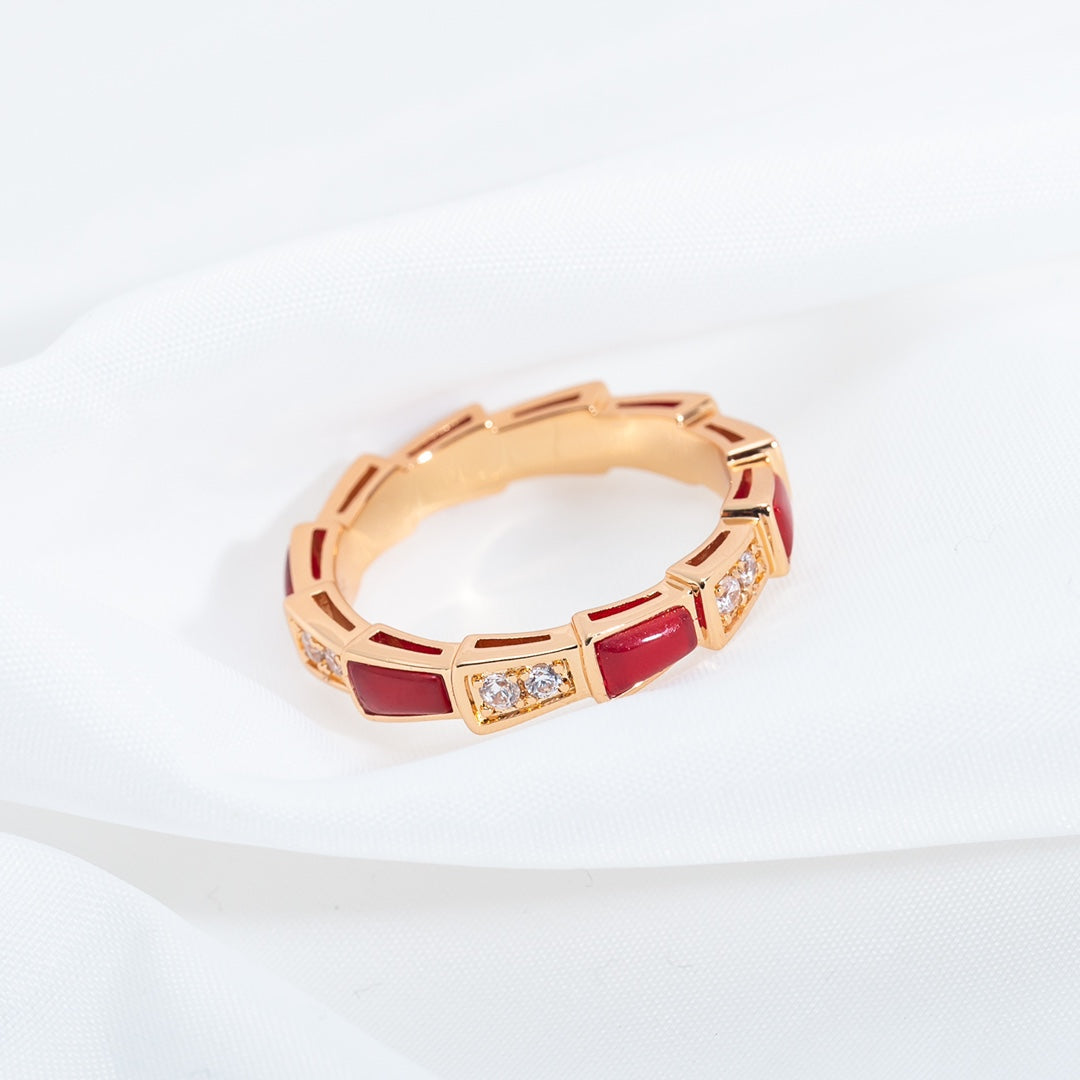 [AuraEcho]SERPENTI RING PINK GOLD CARNELIAN DIAMOND 3MM