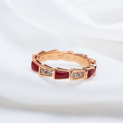[AuraEcho]SERPENTI RING PINK GOLD CARNELIAN DIAMOND 3MM