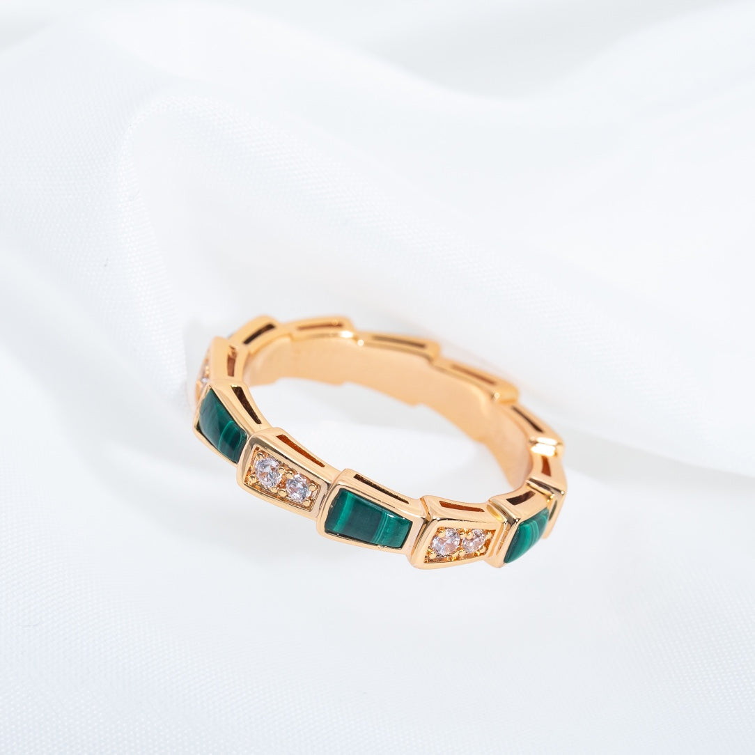 [AuraEcho]SERPENTI RING PINK GOLD MALACHITE DIAMOND 3MM
