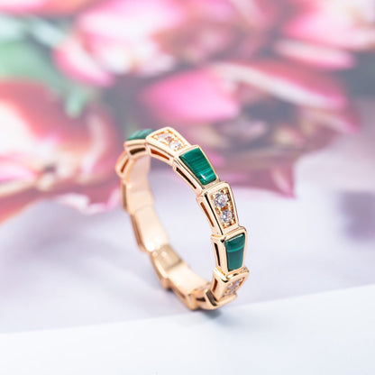 [AuraEcho]SERPENTI RING PINK GOLD MALACHITE DIAMOND 3MM