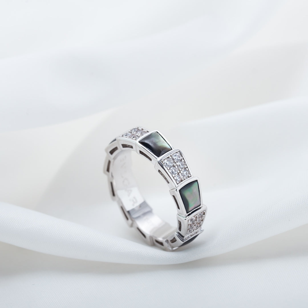 [AuraEcho]SERPENTI RING SILVER DIAMOND BLACK MOP 4MM