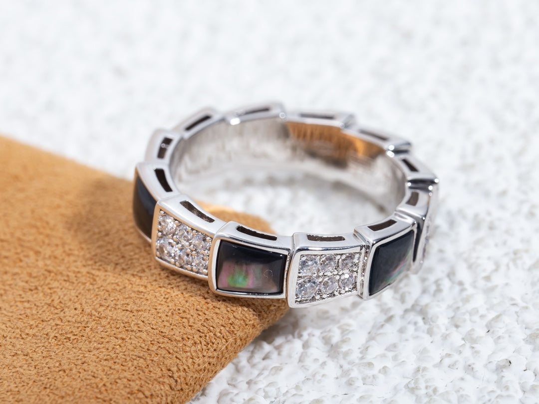 [AuraEcho]SERPENTI RING SILVER DIAMOND BLACK MOP 4MM