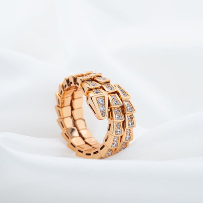 [AuraEcho]SERPENTI RING PINK GOLD DIAMOND DOUBLE ROW