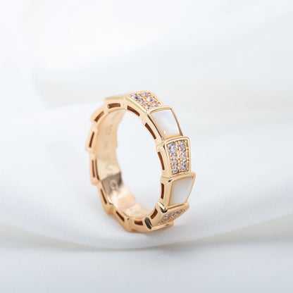 [AuraEcho]SERPENTI RING PINK GOLD MOP DIAMOND PAVED 4MM