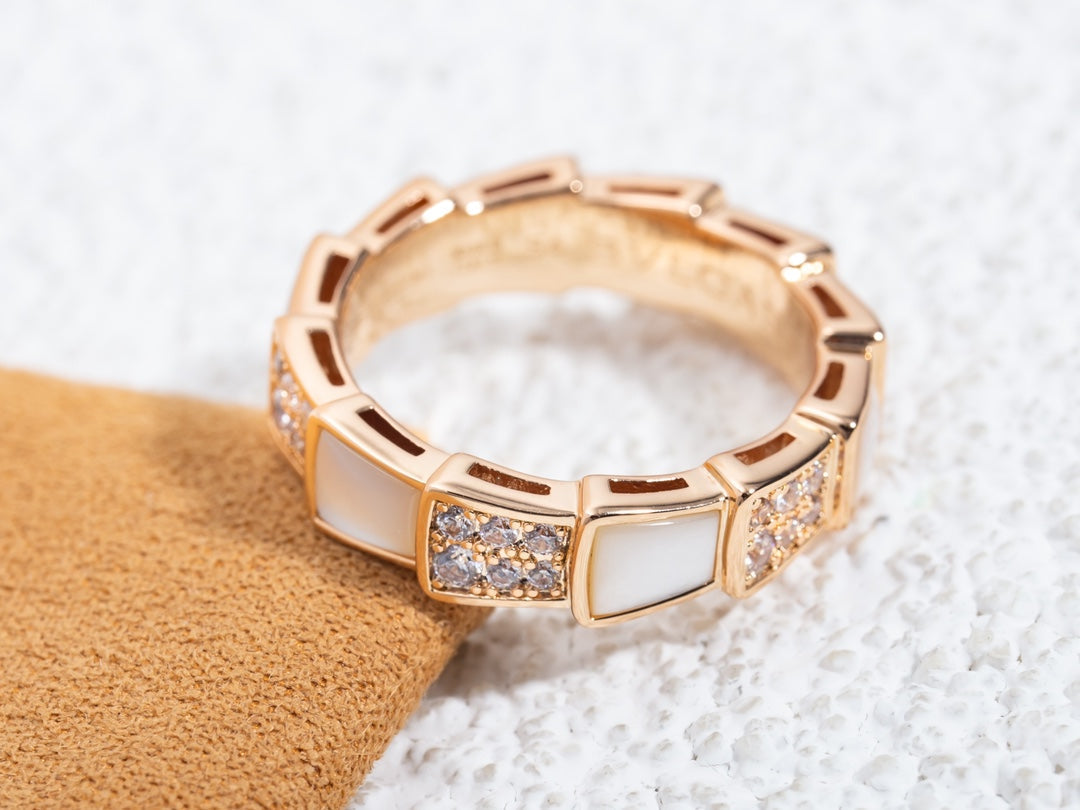 [AuraEcho]SERPENTI RING PINK GOLD MOP DIAMOND PAVED 4MM