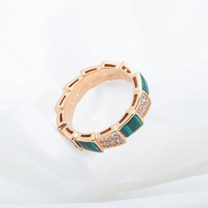 [AuraEcho]SERPENTI RING PINK GOLD MALACHITE DIAMOND PAVED 4MM