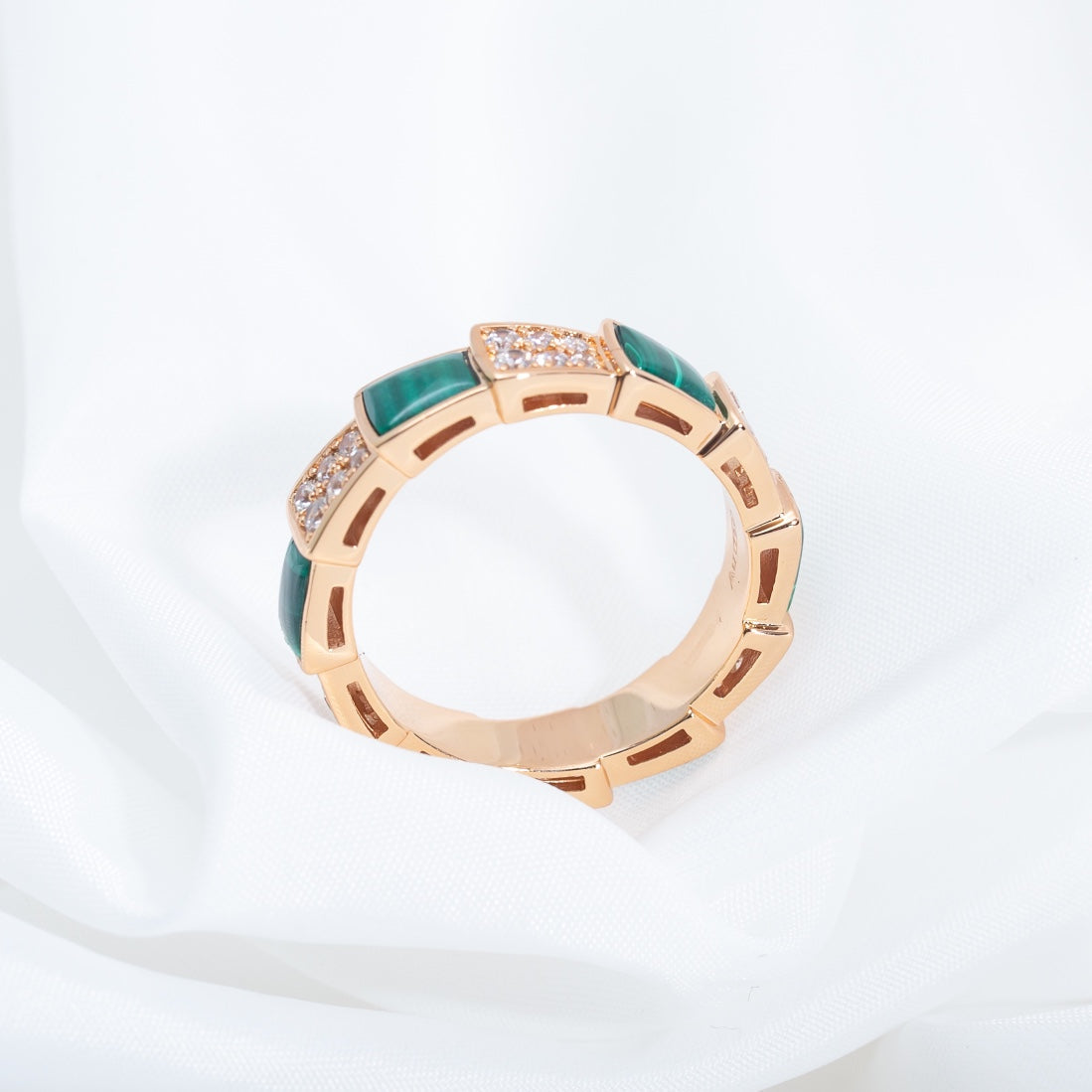 [AuraEcho]SERPENTI RING PINK GOLD MALACHITE DIAMOND PAVED 4MM