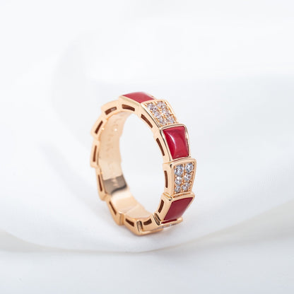 [AuraEcho]SERPENTI RING PINK GOLD CARNELIAN DIAMOND PAVED 4MM