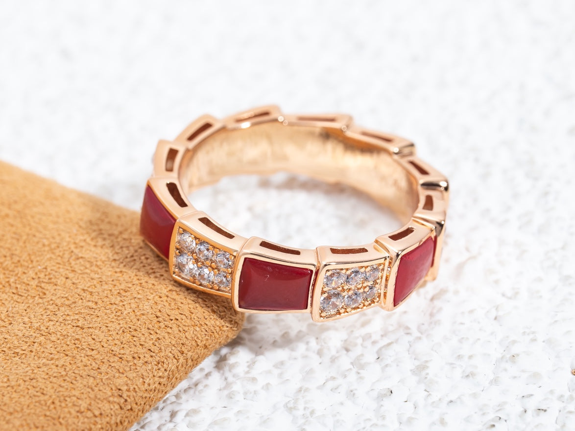 [AuraEcho]SERPENTI RING PINK GOLD CARNELIAN DIAMOND PAVED 4MM