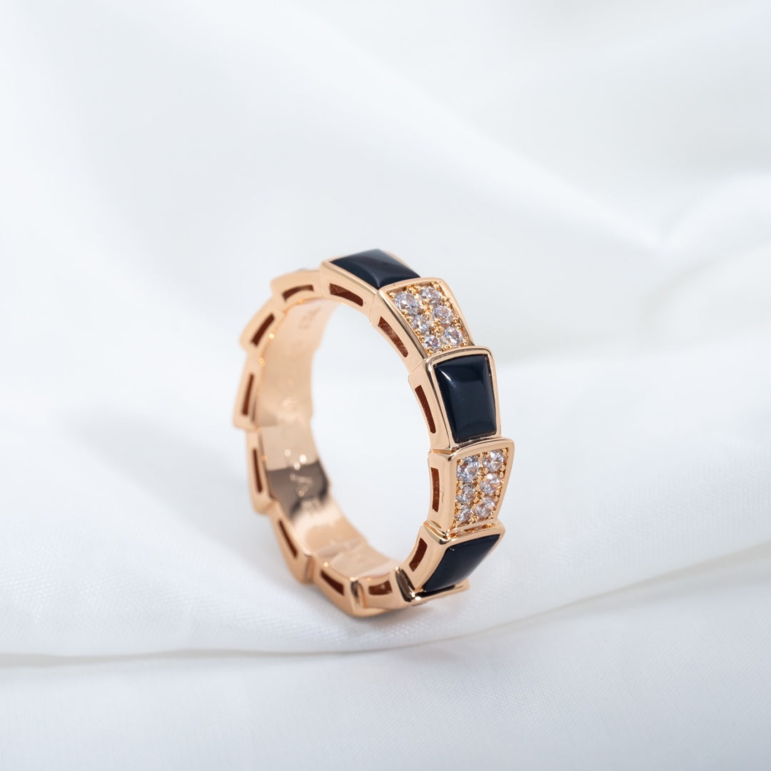 [AuraEcho]SERPENTI RING PINK GOLD BLACK MOP DIAMOND PAVED 4MM