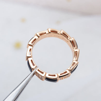 [AuraEcho]SERPENTI RING PINK GOLD BLACK MOP DIAMOND PAVED 4MM