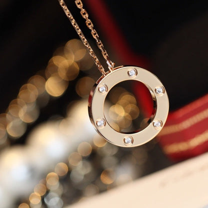 [AuraEcho]LOVE NECKLACE 16MM 6 DIAMONDS PINK GOLD