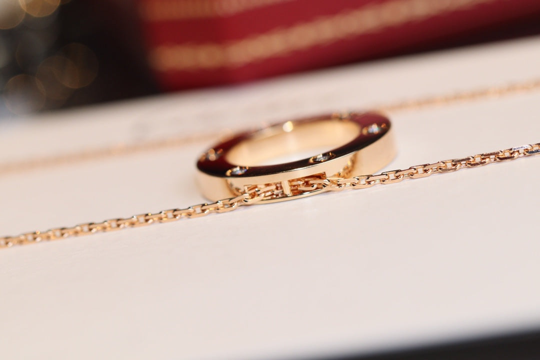 [AuraEcho]LOVE NECKLACE 16MM 6 DIAMONDS PINK GOLD