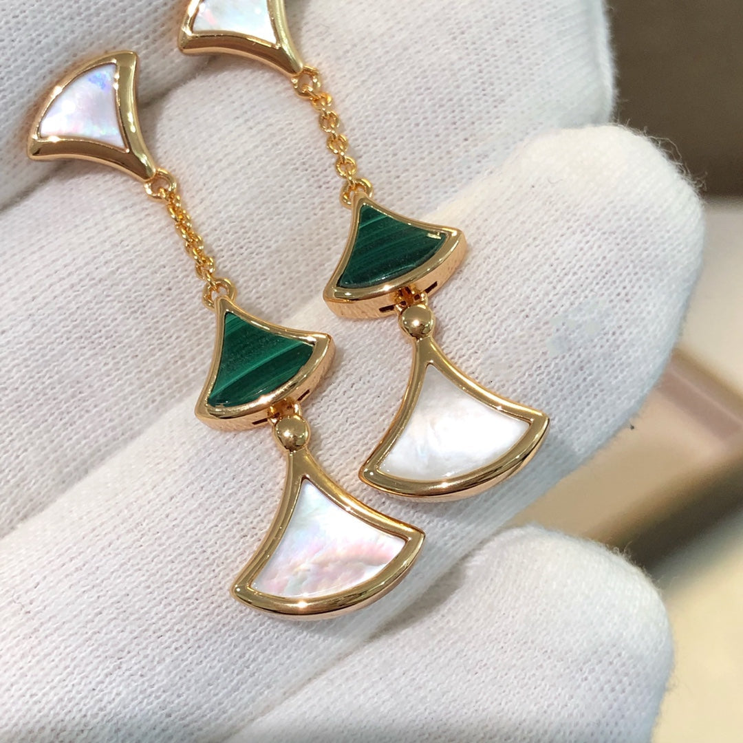 [AuraEcho]DREAM EARRINGS 3 MOTIFS MALACHITE MOP PINK GOLD