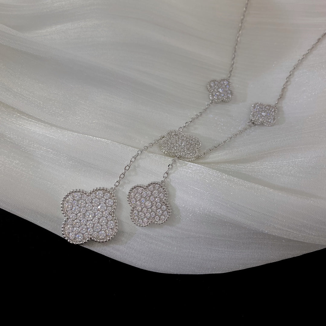 [AuraEcho]CLOVER 5 MOTIFS SILVER DIAMONDS NECKLACE