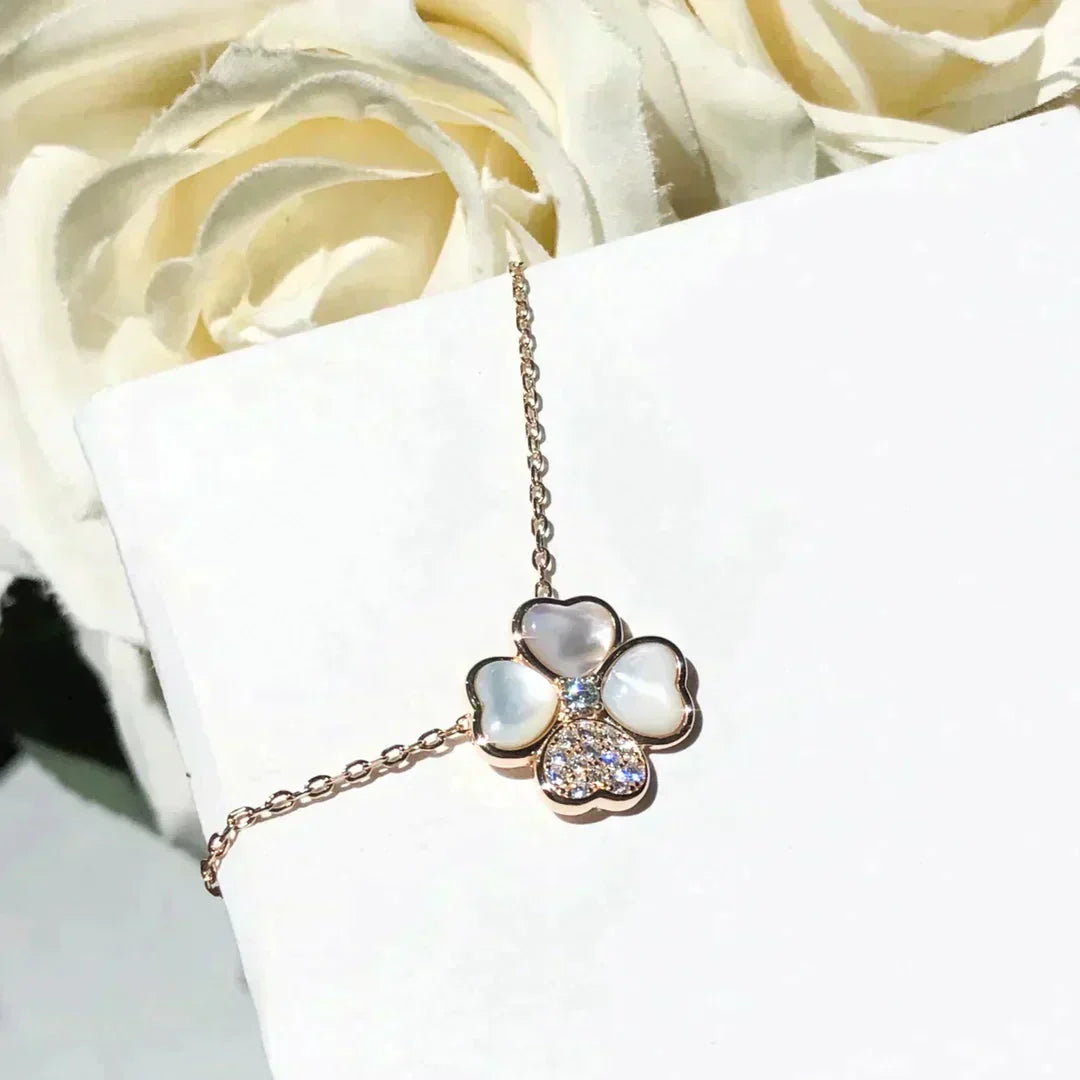 [AuraEcho]CLOVER MOP DIAMOND ROSE GOLD NECKLACE