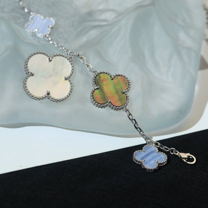 [AuraEcho]CLOVER BRACELET 5 MOTIFS MOP CHALCEDONY SILVER