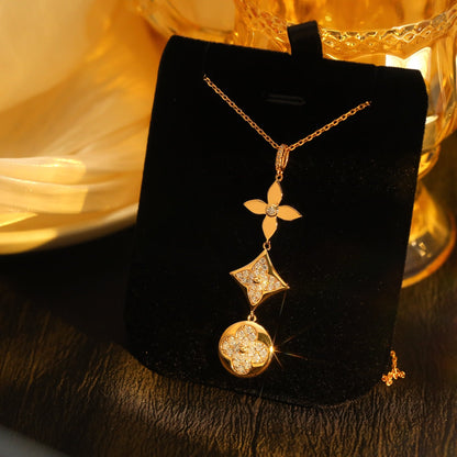 [AuraEcho]STAR AND SUN DIAMOND PINK GOLD NECKLACE