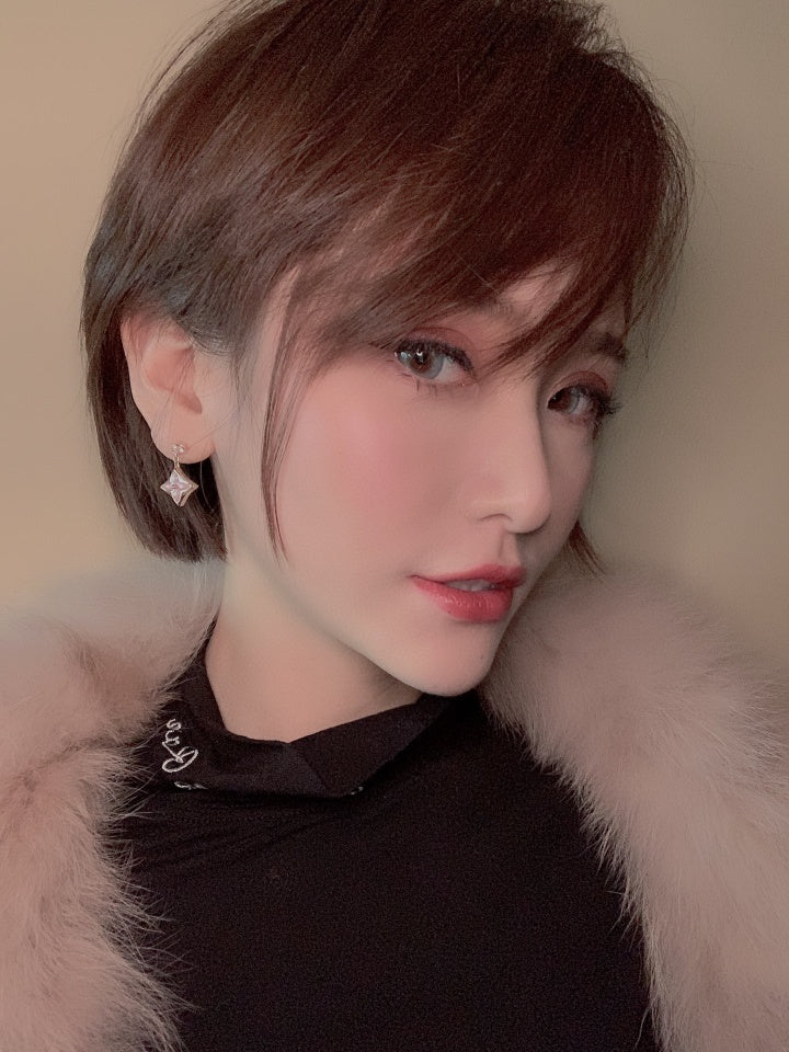 [AuraEcho]DOUBLE STAR PINK GOLD MOP DROP EARRINGS