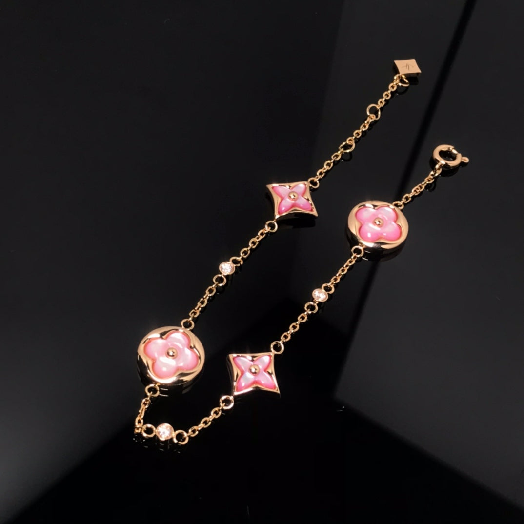 [AuraEcho]STAR AND SUN 4 MOTIF PINK MOP PINK GOLD BRACELET