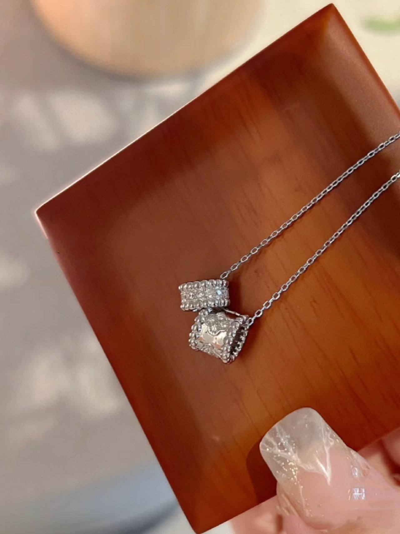 [AuraEcho]PERLEE DOUBLE PENDANT SILVER DIAMOND NECKLACE
