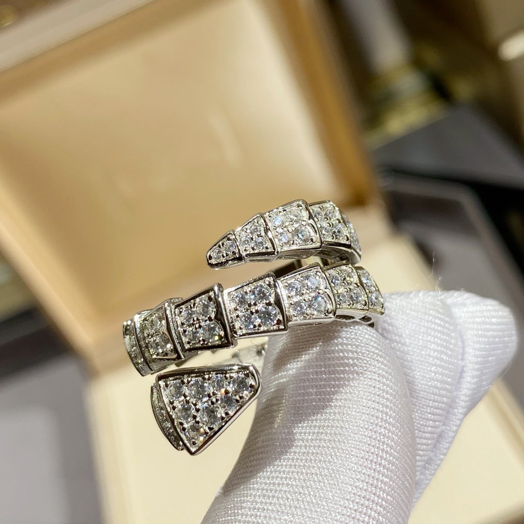 [AuraEcho]SERPENTI DOUBLE RING SILVER DIAMOND PAVED