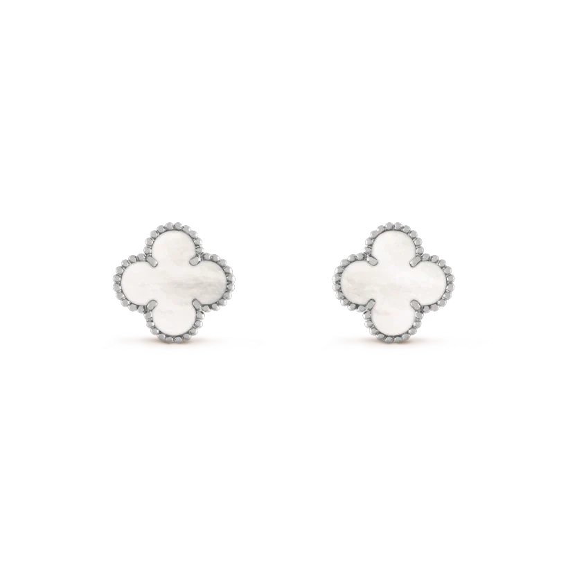 [AuraEcho]CLOVER MEDIUM 1 MOTIFS  WHITE MOP EARRINGS SILVER