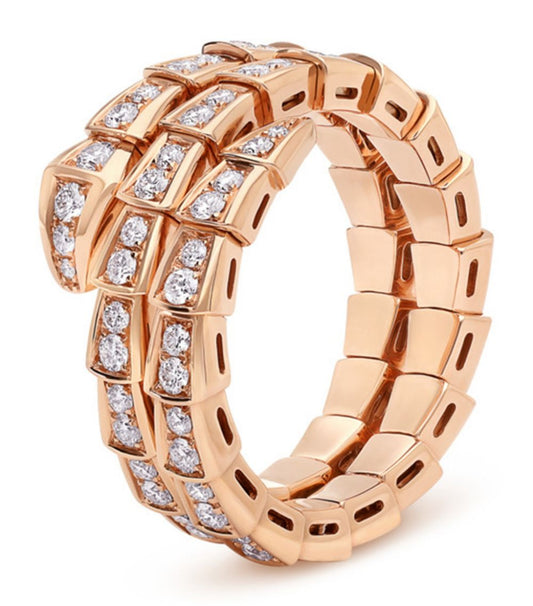 [AuraEcho]SERPENTI RING PINK GOLD DIAMOND DOUBLE ROW