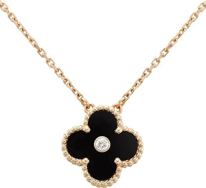 [AuraEcho]CLOVER 15MM DIAMOND ONYX NECKLACE