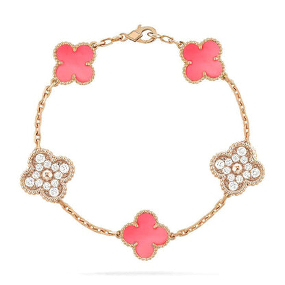 [AuraEcho]CLOVER 5 MOTIF DIAMOND PINK MOP PINK GOLD BRACELET