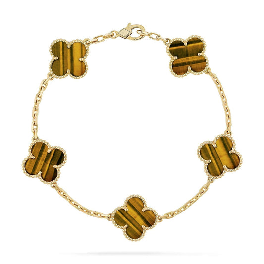 [AuraEcho]CLOVER  5 MOTIFS TIGER EYE BRACELET