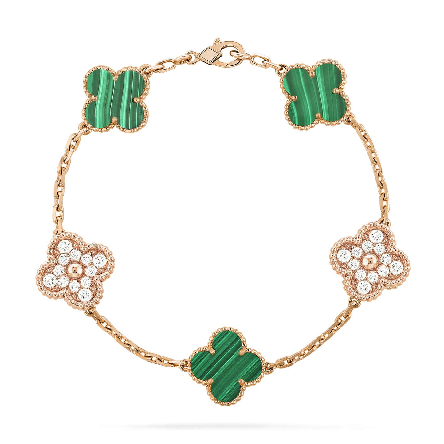 [AuraEcho]CLOVER  5 MOTIF MALACHITE DIAMOND BRACELET