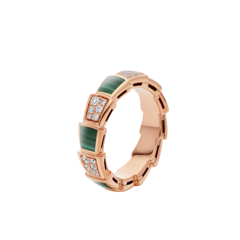 [AuraEcho]SERPENTI RING PINK GOLD MALACHITE DIAMOND PAVED 4MM