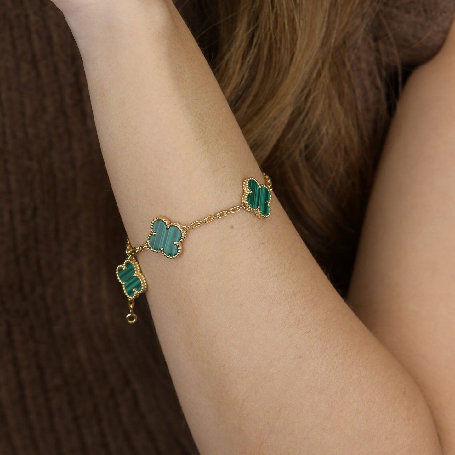 [AuraEcho]CLOVER 5 MOTIFS MALACHITE BRACELET
