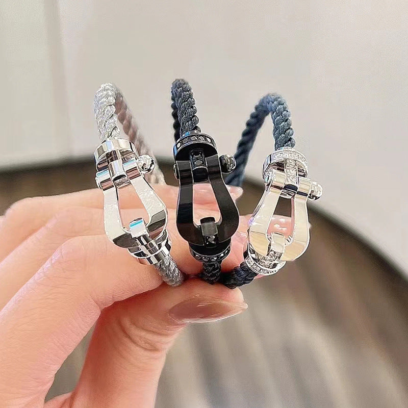 [AuraEcho]FORCE LARGE HORSESHOE FULL DIAMOND BRACELET SILVER