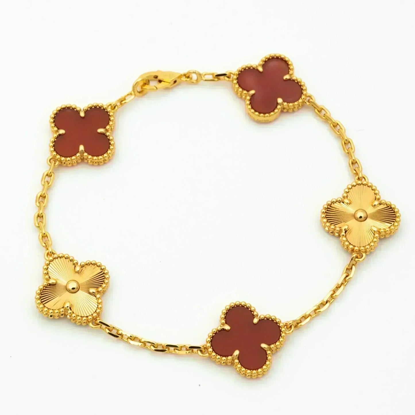 [AuraEcho]CLOVER  5 MOTIFS CARNELIAN GOLD BRACELET