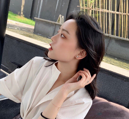 [AuraEcho]JEUX DE WHITE MOP ROSE GOLD DIAMOND EARRINGS