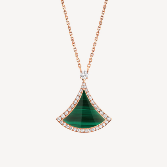 [AuraEcho]DREAM MALACHITE DIAMOND PAVED PINK GOLD NECKLACE