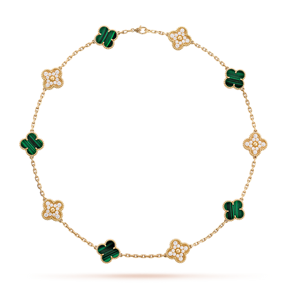 [AuraEcho]CLOVER 10 MOTIFS MALACHITE DIAMOND NECKLACE