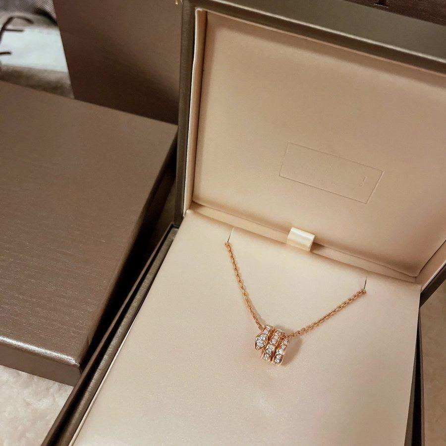 [AuraEcho]SERPENTI PINK GOLD NECKLACE DOUBLE RING DIAMOND