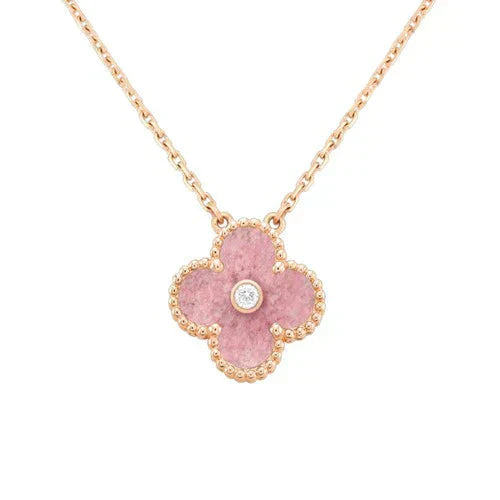 [AuraEcho]CLOVER 15MM DIAMOND RHODONITE NECKLACE