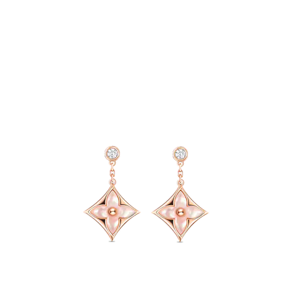 [AuraEcho]DOUBLE STAR PINK GOLD MOP DROP EARRINGS