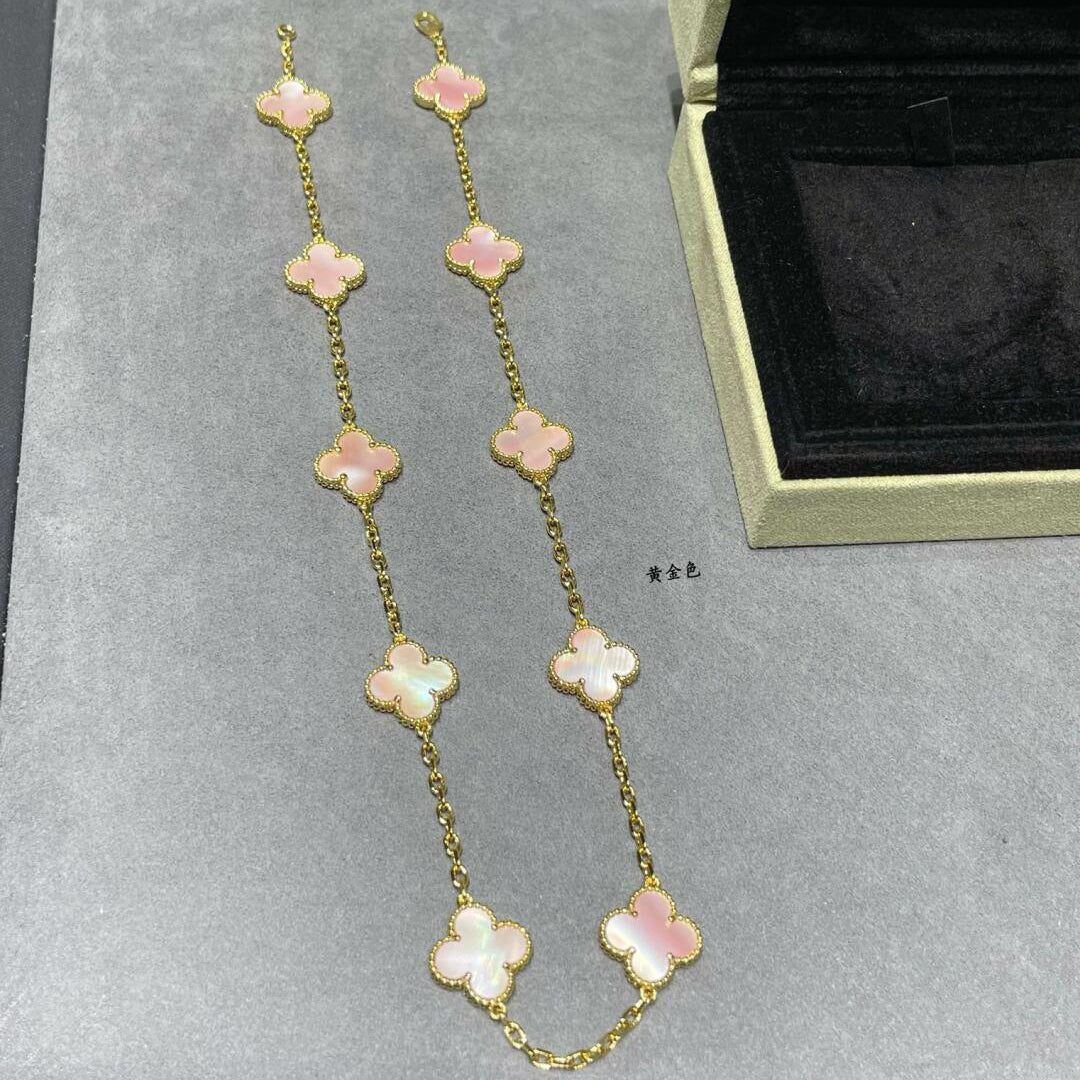 [AuraEcho]CLOVER 10 MOTIFS PINK MOP NECKLACE