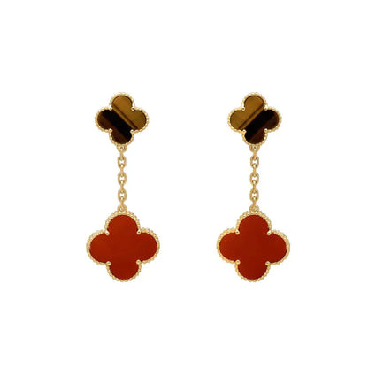[AuraEcho]CLOVER  2 MOTIF  TIGER EYE CARNELIAN EARRINGS